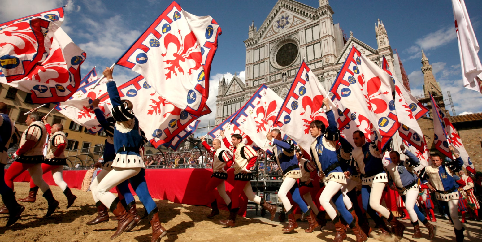 Bandierai degli Uffizi, sbandieratori del Calcio Storico Fiorentino nel Corteo Storico